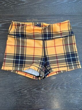 Plaid High-Rise Yellow Athletic Bike Shorts